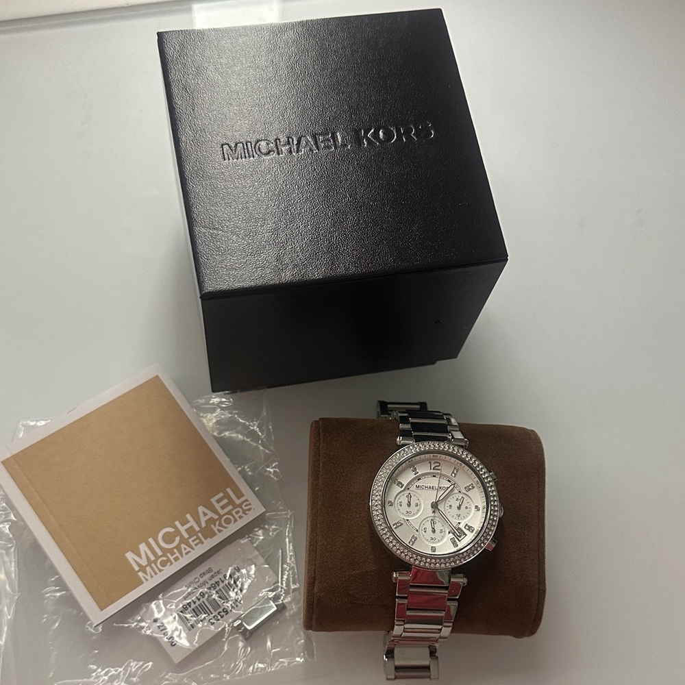 Michael Kors Silver Tone Watch with Crystal Details